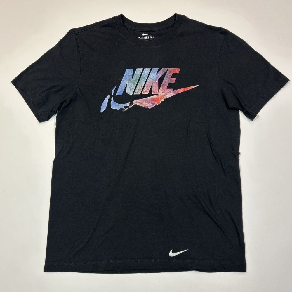 Nike Graphic T-Shirt Mens Medium Black Watercolor Logo Swoosh Casual Tee